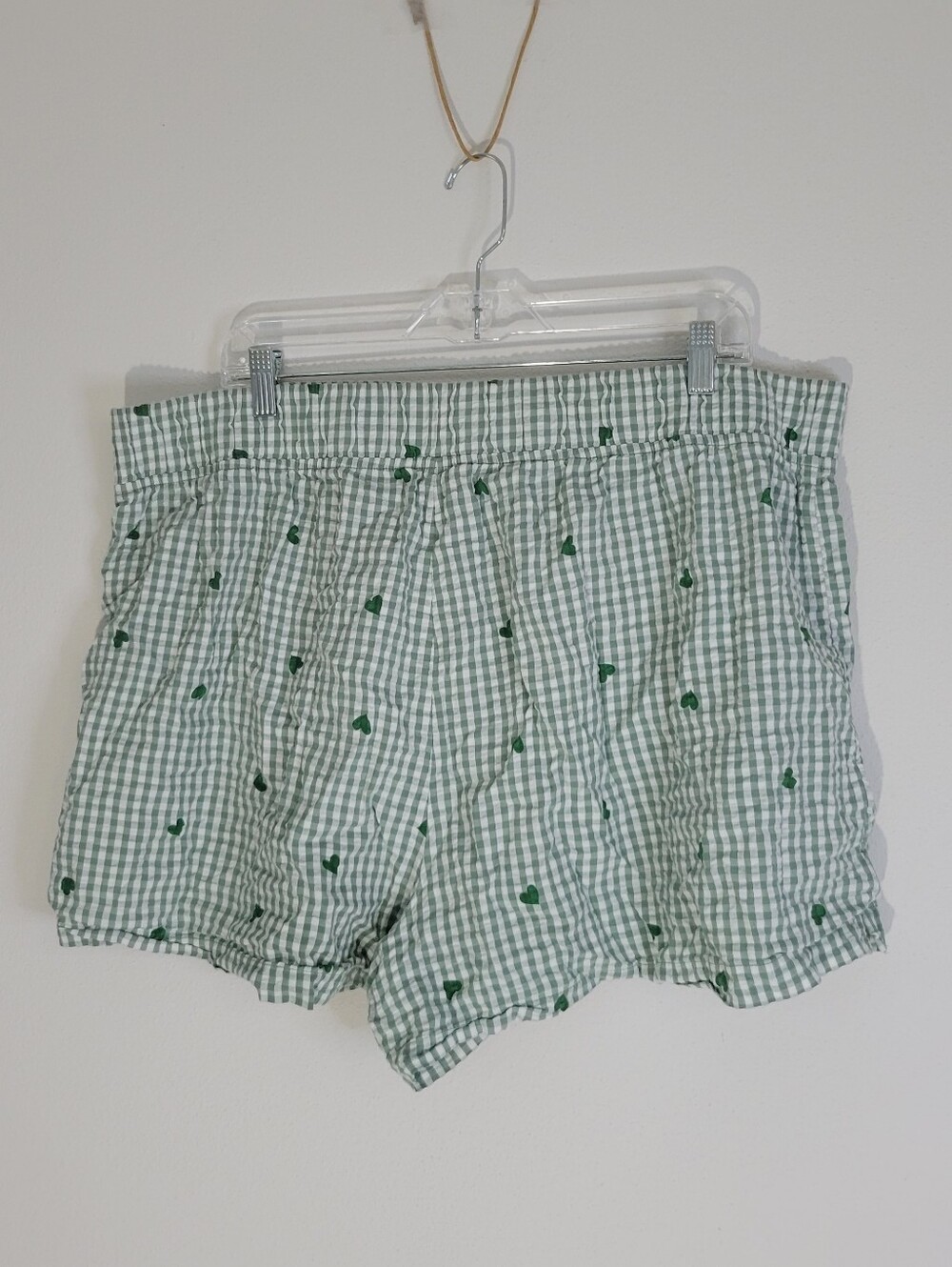 American Eagle Women Outfitters Green Gingham High Waist Shorts with Heart Print